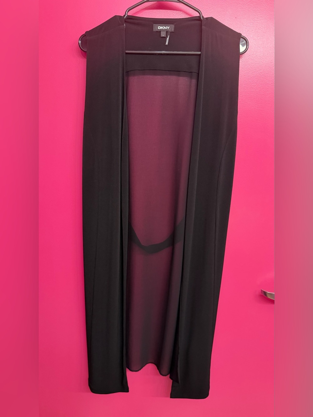 DKNY Sheer Black Long Duster Cardigan